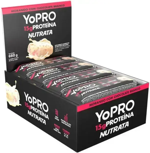 7. Barra YoPRO Sabor Morango com Chocolate Branco - Nutrata